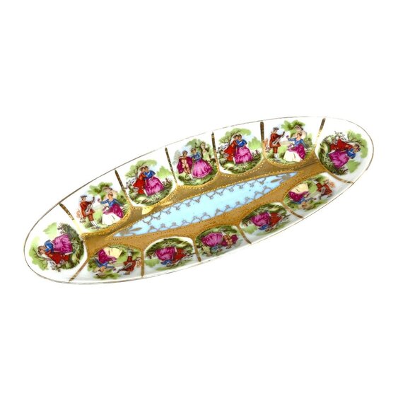 Antique Royal Vienna Courting Couple Porcelain Dish Oval Tray Gold Trim Beehive - Picture 2 of 10